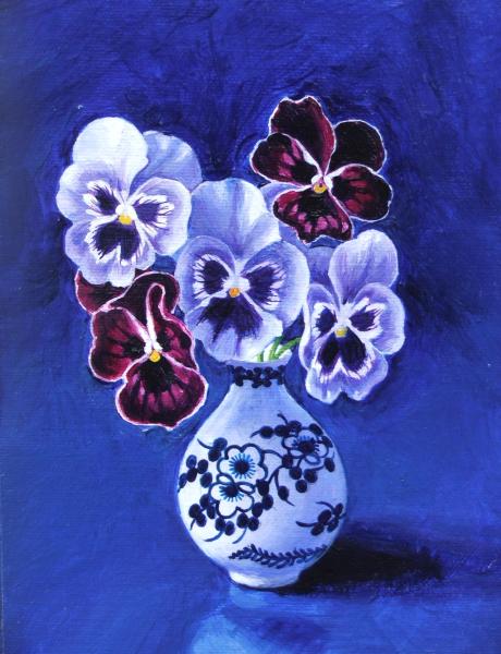 Small Oriental Vase with Pansies acrylic by Rosemary Price
