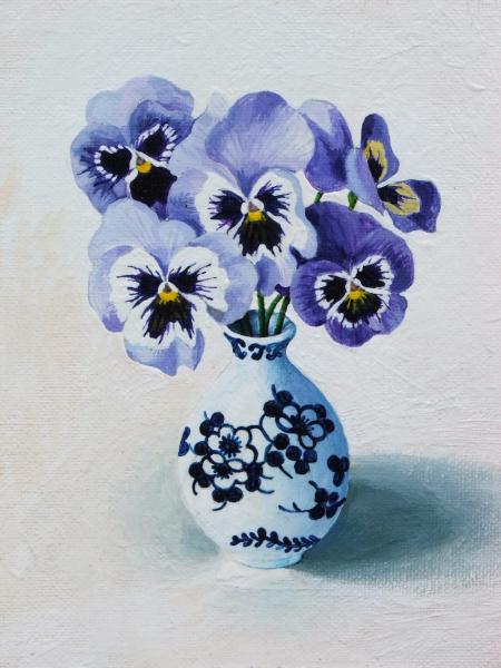 Small Oriental Vase with Pansies no2 acrylic by Rosemary Price