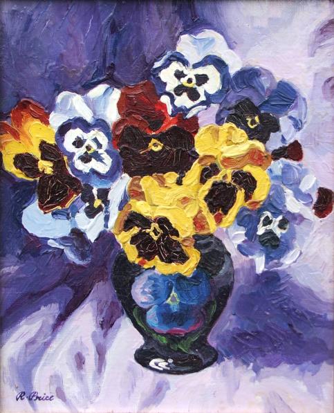 Moorcroft Pansy Vase with Pansies oils by Rosemary Price